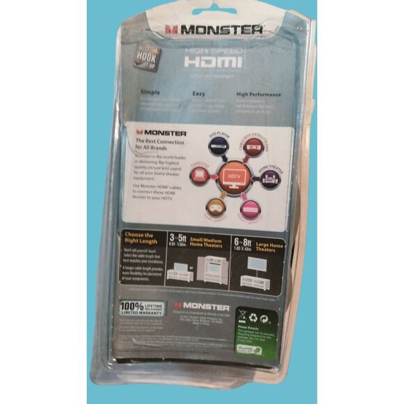 Monster High Speed HDMI Cable Ethernet 5ft HD Video Audio Compatible All Brands - Picture 3 of 7
